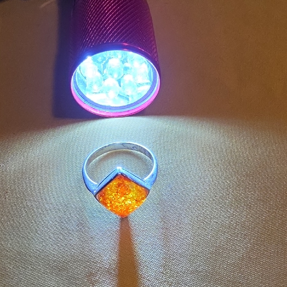925 Amber Ring Set With a Square or Diamond-Cut Cabochon - Black Light Tested